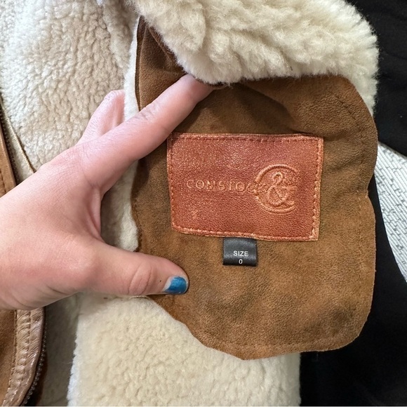 Comstock & co. Women’s hazelnut Leather Sherling Fur Moto Bomber Jacket size 0 - Picture 6 of 6